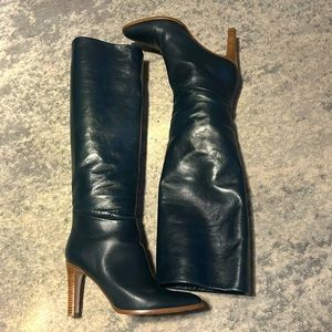 Tamara Mellon dark blue knee high nappa leather boots. Size 38